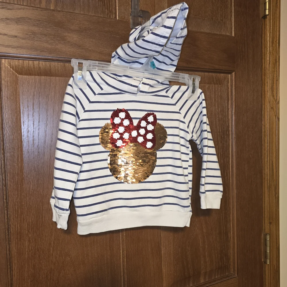 Disney Minnie Mouse Black Striped Hoodie with Reversible Sequin Design-3T- Good